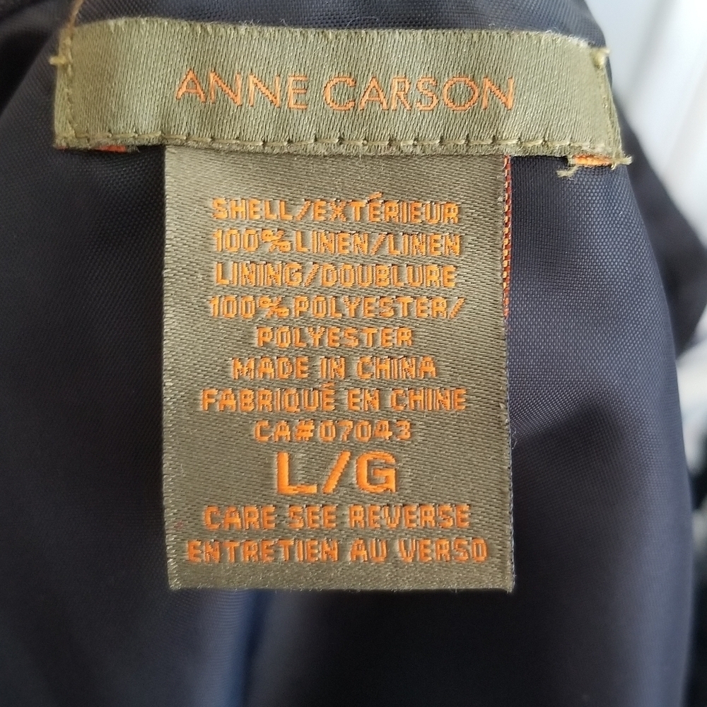 Anne Carson Black Linen Eyelets 3/4 Sleeves Jacket Mandarin Collar Size Large - Picture 7 of 7